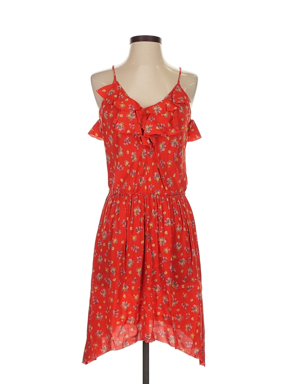 Rebecca Taylor Red Floral Ruffle Cold Shoulder Mini Sundress Dress Size 2